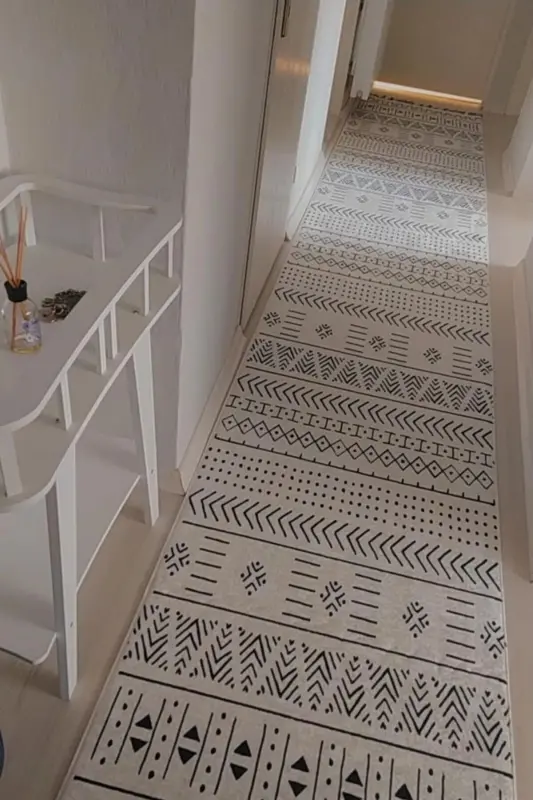 Modern Dijital Baskı Yıkanabilir Kaymaz Taban Dekoratif Salon Halısı Mutfak Halısı Yolluk - siyah beyaz - 4
