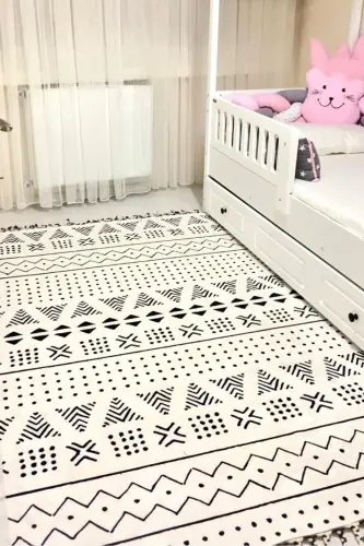 Modern Dijital Baskı Yıkanabilir Kaymaz Taban Dekoratif Salon Halısı Mutfak Halısı Yolluk - siyah beyaz - 7