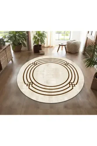 Modern Eco Punto Anti-Slip Washable Antibacterial Digital Printing Authentic Circle Rug-Brown - 1