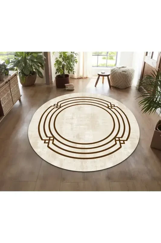 Modern Eco Punto Anti-Slip Washable Antibacterial Digital Printing Authentic Circle Rug-Brown - MOTTO HALI