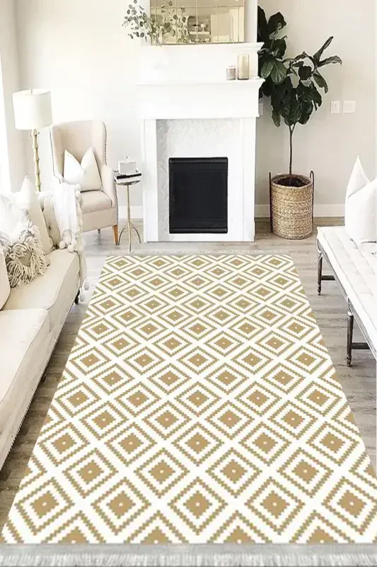 Modern Eco Punto Non-Slip Back Washable Antibacterial Digital Print Modern Carpet Runner-MUSTARD - 1