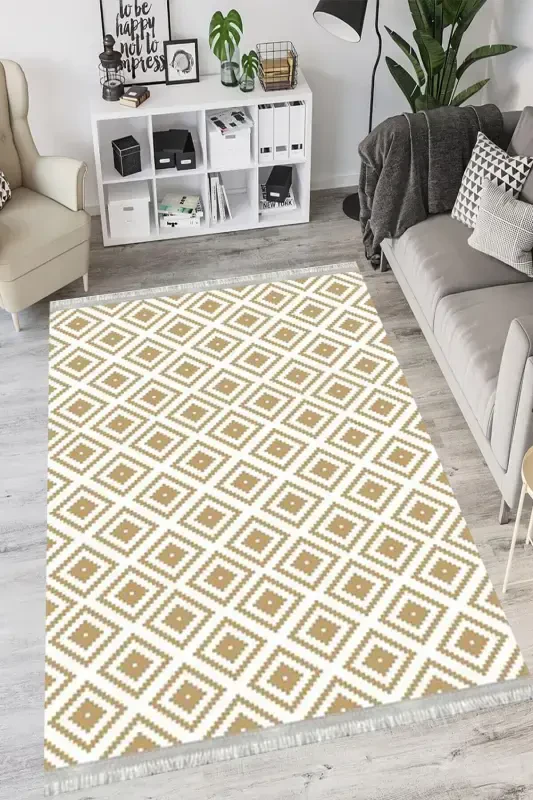 Modern Eco Punto Non-Slip Back Washable Antibacterial Digital Print Modern Carpet Runner-MUSTARD - 2