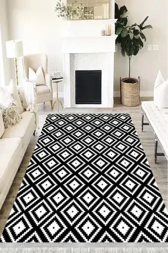 Modern Eco Punto Non-Slip Washable Antibacterial Digital Print Modern Carpet Runner-BLACK - 1