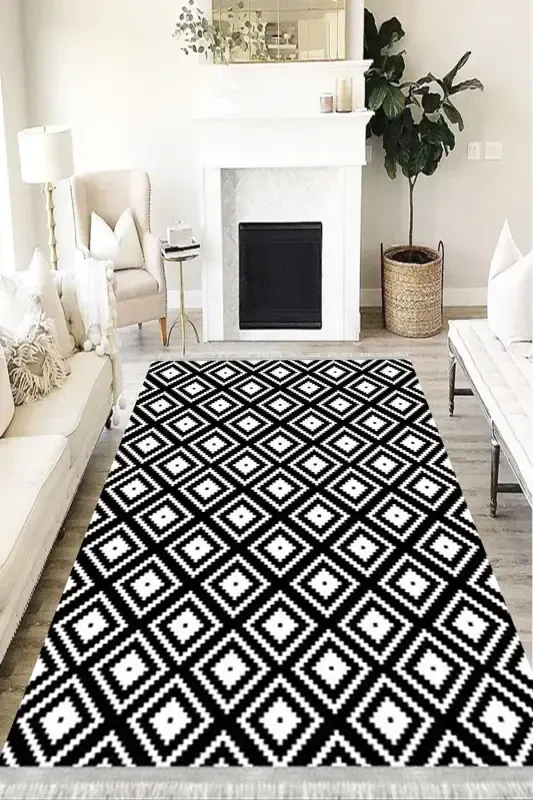 Modern Eco Punto Non-Slip Washable Antibacterial Digital Print Modern Carpet Runner-BLACK - 1
