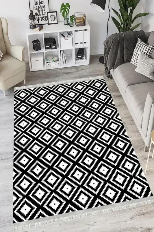 Modern Eco Punto Non-Slip Washable Antibacterial Digital Print Modern Carpet Runner-BLACK - 2