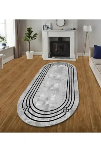 Modern Eco Punto Non-Slip Washable Antibacterial Digital Printing Oval Carpet-GRAY - 1