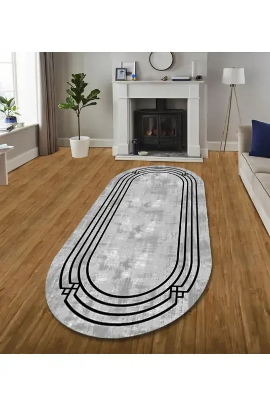 Modern Eco Punto Non-Slip Washable Antibacterial Digital Printing Oval Carpet-GRAY - MOTTO HALI