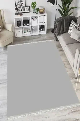 Modern Eko Punto Kaymaz Tabanlı Yıkanabilir Antibakteriyel Dijital Baskı Modern Halı Yolluk-GRİ - 3