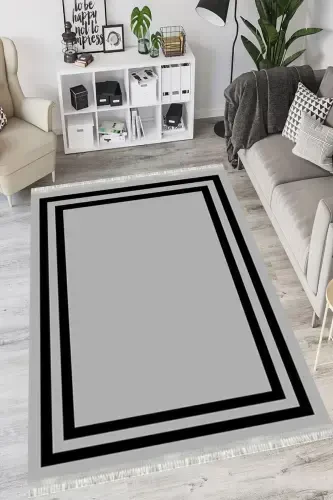 Modern Eko Punto Kaymaz Tabanlı Yıkanabilir Antibakteriyel Dijital Baskı Modern Halı Yolluk-GRİ - MOTTO HALI (1)