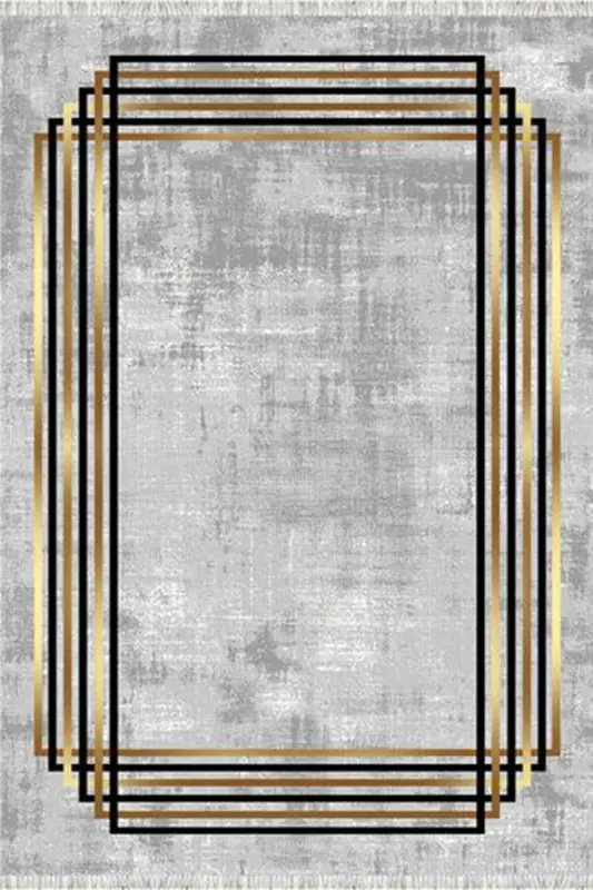 Modern Eko Punto Kaymaz Tabanlı Yıkanabilir Antibakteriyel Dijital Baskı Modern Halı Yolluk-GRİ GOLD - 3