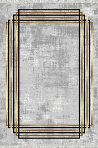 Modern Eko Punto Kaymaz Tabanlı Yıkanabilir Antibakteriyel Dijital Baskı Modern Halı Yolluk-GRİ GOLD - 3