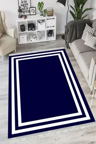Modern Eko Punto Kaymaz Tabanlı Yıkanabilir Antibakteriyel Dijital Baskı Modern Halı Yolluk-LACİVERT - MOTTO HALI (1)