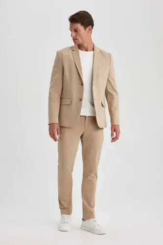 Modern Fit Ceket Yaka Düğmeli Blazer Ceket B0122AX23AU-Bej - 2
