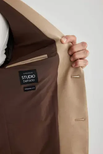 Modern Fit Ceket Yaka Düğmeli Blazer Ceket B0122AX23AU-Bej - 5