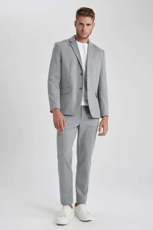 Modern Fit Ceket Yaka Düğmeli Blazer Ceket B0122AX23AU - Gri-GR377 - 2