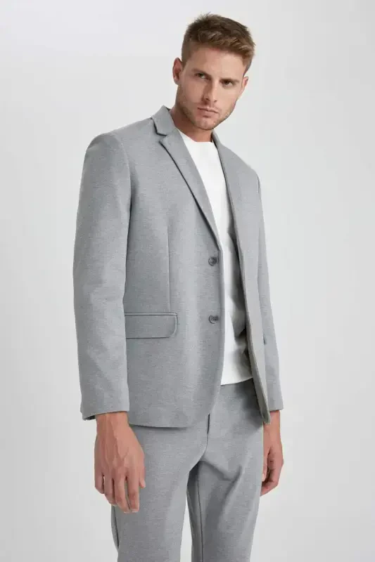 Modern Fit Ceket Yaka Düğmeli Blazer Ceket B0122AX23AU-Gri - 3