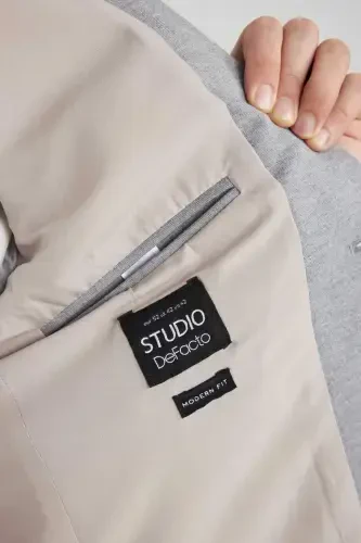 Modern Fit Ceket Yaka Düğmeli Blazer Ceket B0122AX23AU-Gri - 6