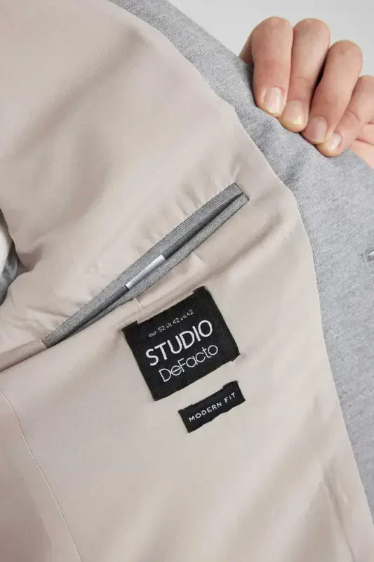 Modern Fit Ceket Yaka Düğmeli Blazer Ceket B0122AX23AU-Gri - 6