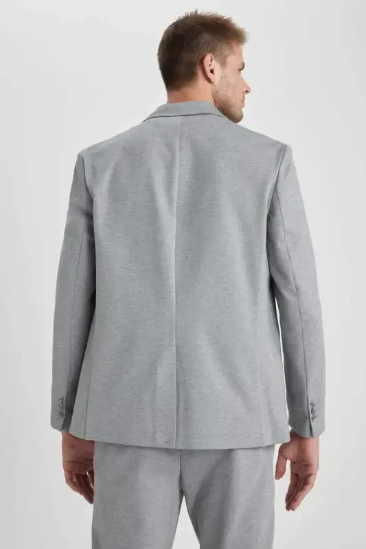 Modern Fit Ceket Yaka Düğmeli Blazer Ceket B0122AX23AU-Gri - 7