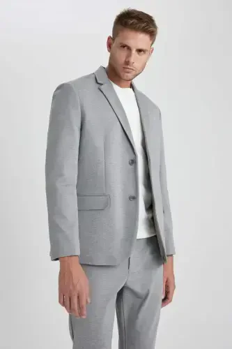 Modern Fit Jacket Lapel Buttoned Blazer Jacket B0122AX23AU-Gray - 3