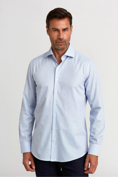 Modern Fit Long Sleeve Italian Collar Navy Blue Classic - 1