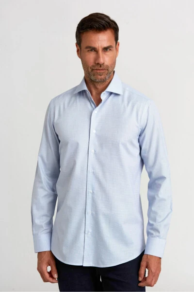 Modern Fit Long Sleeve Italian Collar Navy Blue Classic - Modazone