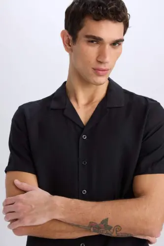 Modern Fit Polo Collar Aerobin Short Sleeve Shirt Black - 3