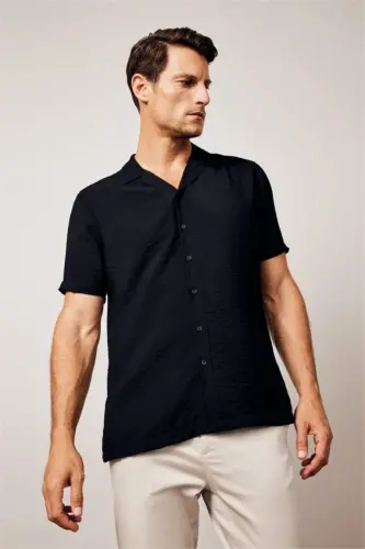 Modern Fit Polo Collar Aerobin Short Sleeve Shirt Black - 1