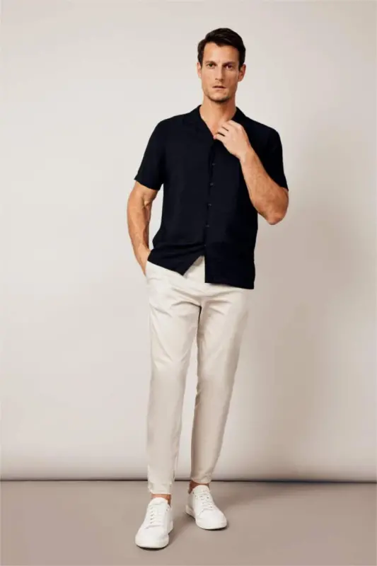 Modern Fit Polo Collar Aerobin Short Sleeve Shirt Black - 2