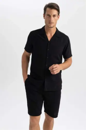 Modern Fit Polo Collar Aerobin Short Sleeve Shirt Black - 4