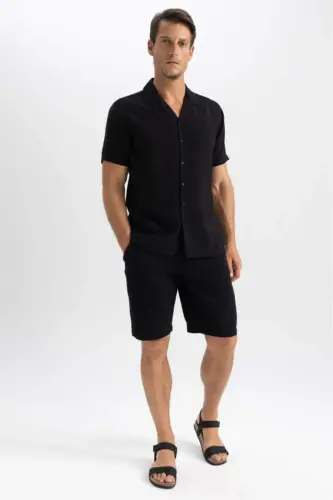 Modern Fit Polo Collar Aerobin Short Sleeve Shirt Black - 5