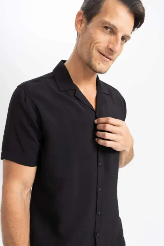 Modern Fit Polo Collar Aerobin Short Sleeve Shirt Black - 7