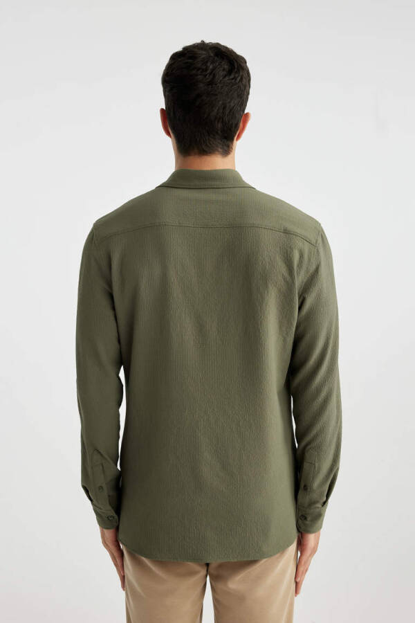 Modern Fit Polo Collar Crinkle Long Sleeve Shirt Khaki - 6