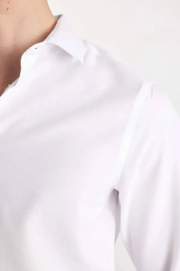 Modern Fit Polo Collar Poplin Long Sleeve Shirt White - 5