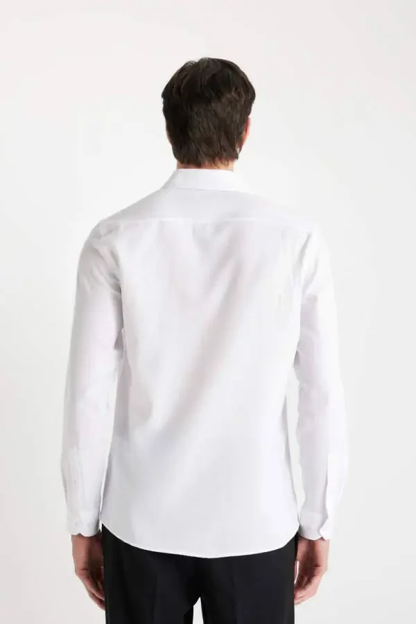 Modern Fit Polo Collar Poplin Long Sleeve Shirt White - 6