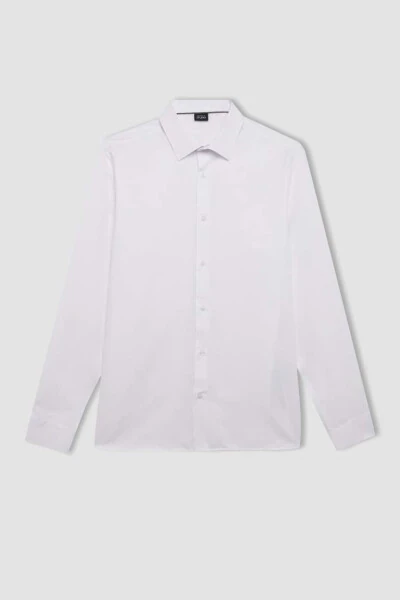 Modern Fit Polo Collar Poplin Long Sleeve Shirt White - 7