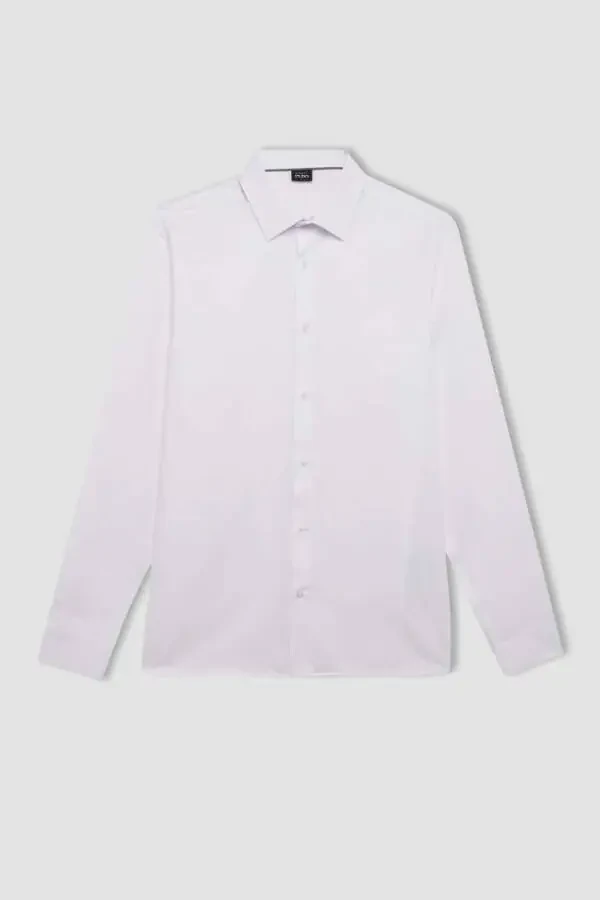 Modern Fit Polo Collar Poplin Long Sleeve Shirt White - 7