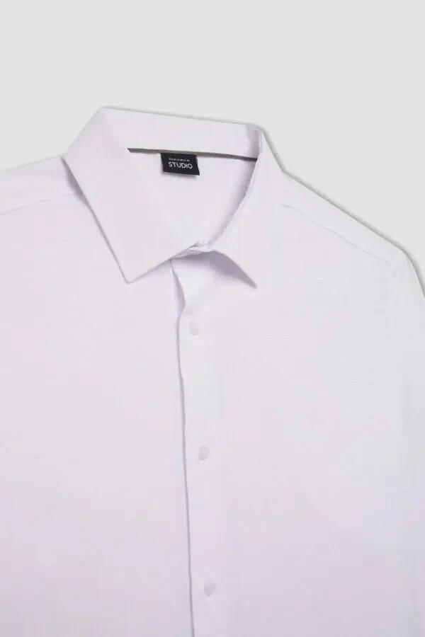 Modern Fit Polo Collar Poplin Long Sleeve Shirt White - 8