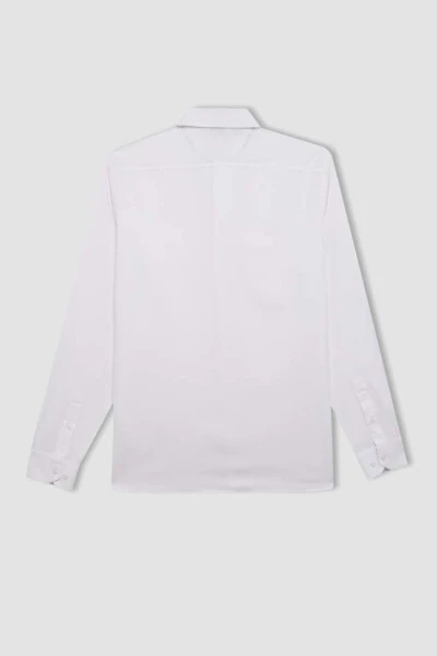 Modern Fit Polo Collar Poplin Long Sleeve Shirt White - 9