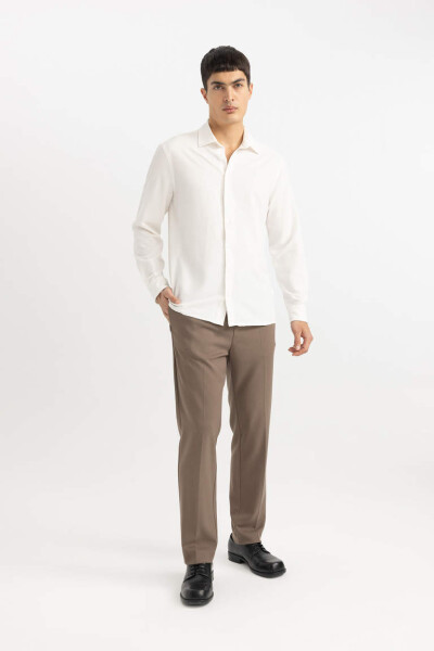 Modern Fit Polo Collar Wrinkle-Resistant Long Sleeve Shirt White - 1