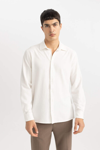 Modern Fit Polo Collar Wrinkle-Resistant Long Sleeve Shirt White - 2