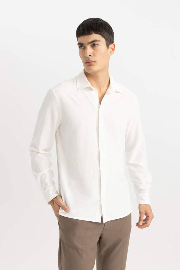 Modern Fit Polo Collar Wrinkle-Resistant Long Sleeve Shirt White - 3