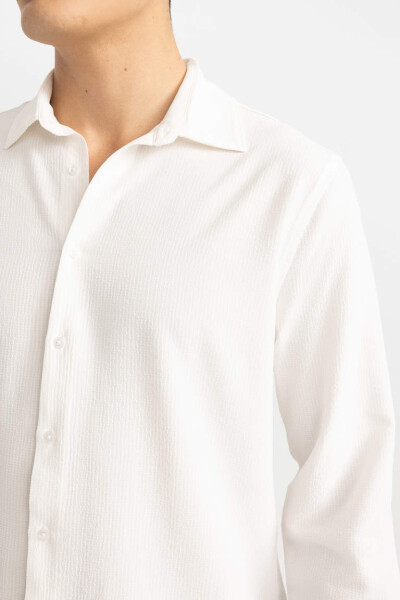 Modern Fit Polo Collar Wrinkle-Resistant Long Sleeve Shirt White - 4