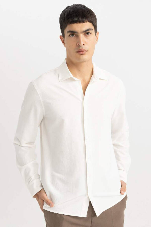 Modern Fit Polo Collar Wrinkle-Resistant Long Sleeve Shirt White - 6