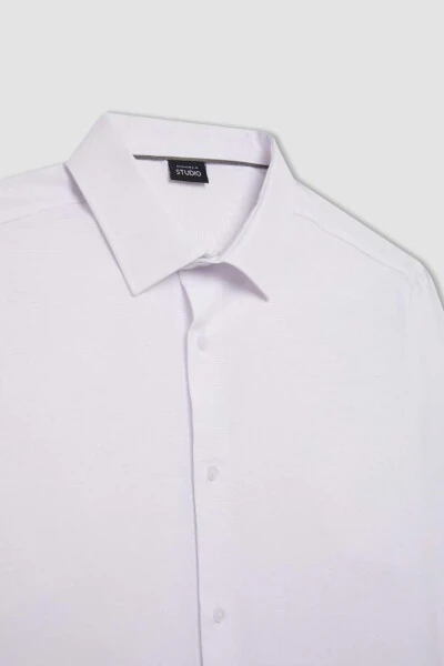 Modern Fit Polo Yoqali Poplin Uzun Yengli Ko'ylak Oq - 8