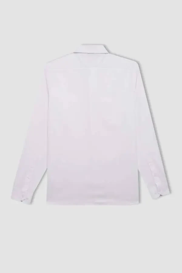 Modern Fit Polo Yoqali Poplin Uzun Yengli Ko'ylak Oq - 9