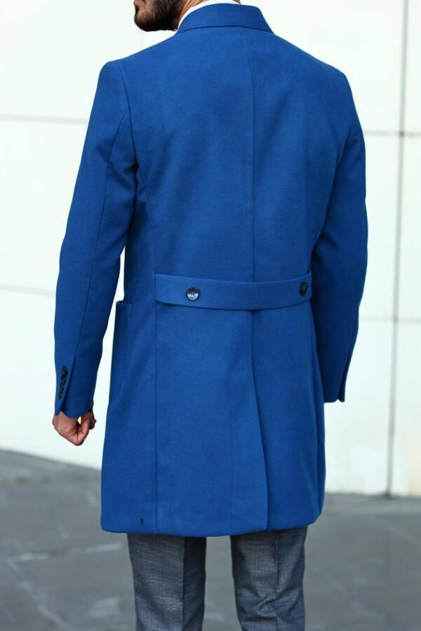 Geniş Yaka Erkek Kruvaze Kaban - Modern Kesim-kav7200w-Mavi - 4