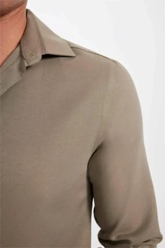 Modern Fıt Poplin-Açık Haki - 4