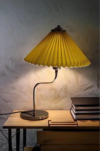 Modern Michigan Gold Kaplama Metal Abajur – Krem Kırma Kumaş – 31-45 cm. - Gold-Krem 