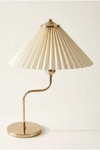 Modern Michigan Gold Kaplama Metal Abajur – Krem Kırma Kumaş – 31-45 cm. - Gold-Krem - 1